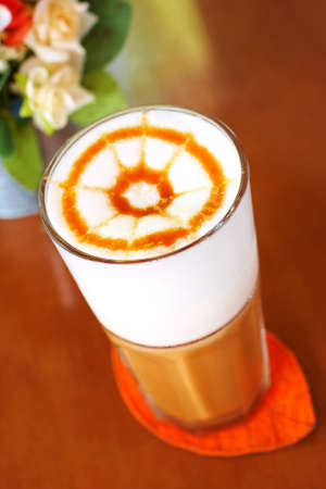 close up cold latte in big glassの写真素材