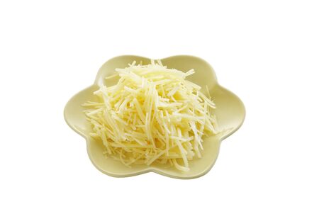 cheese in ceramic dish on white backgroundの写真素材