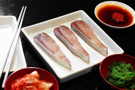 close up tuna and vegetable in japanese foodの写真素材