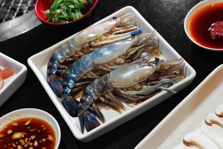 close up shrimp and vegetable in japanese foodの写真素材
