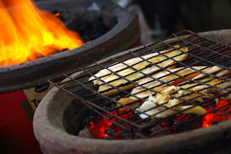 japanese squid grill on fireの写真素材