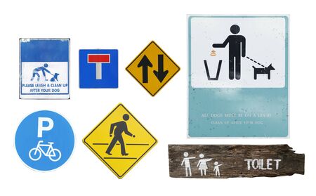 Set of road signs isolated on white backgroundの写真素材