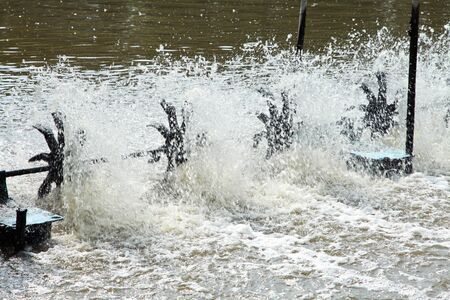water turbine in river for clean water. close up water turbine in dirty river