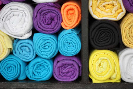 Group of color cotton t-shirt in storeの写真素材