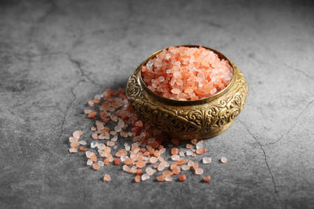Himalayan pink salt in golden box at loft kitchen