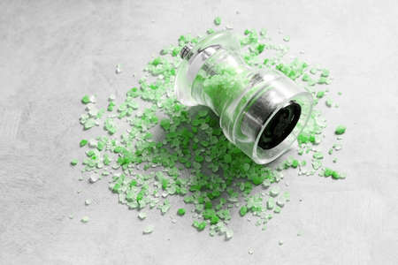 Japanese green sea salt on table in loft kitchenの写真素材