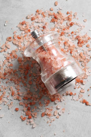 Himalayan pink salt grinder in loft kitchen
