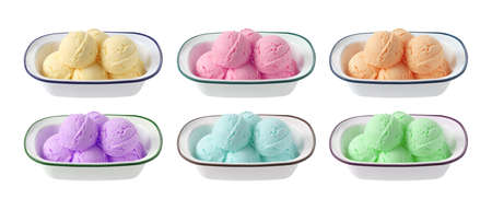 ice cream scoops in white cup isolated on white background