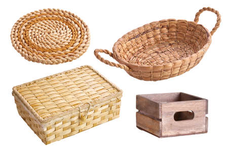 vintage wicker product isolated on white backgroundの写真素材