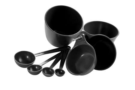 Plastic measuring cup isolated on white backgroundの写真素材