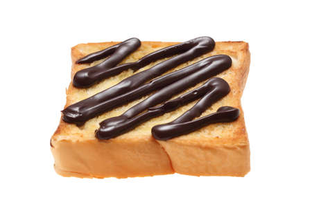 chocolate cream with bread isolated on white backgroundの写真素材