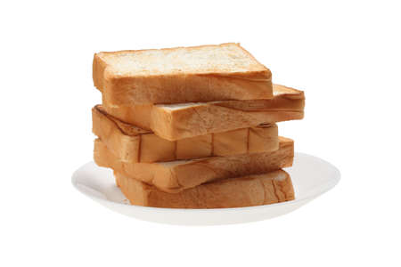 Slices toast bread in dish isolated on white background
