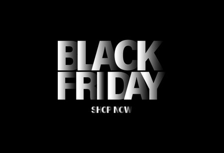 Black Friday banner. Modern design with black and white typography on black background. Template for promotion, advertising, and web Black Friday season. Vector illustration.のイラスト素材