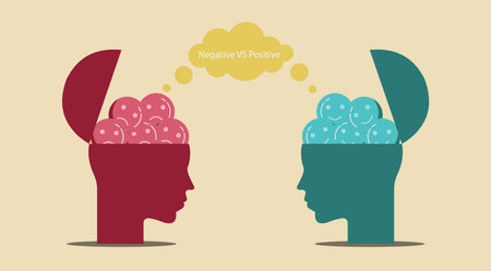 Think positively, Conversation between two persons positive think and negative thinking, optimistic, growth mindset and fixed mindset. Business concept vector illustrationのイラスト素材