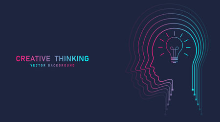 Creative thinking ideas brain innovation concept. Bright idea and Bulb Lamp, Concept of creative idea brainstorm and imagination development, Business concept vector illustration.のイラスト素材