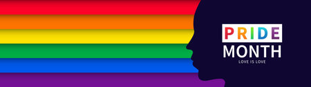Pride month banner with LGBTQ pride flag. Lesbian Gay Bisexual Transgender. Symbol of pride month. Design for poster, flyer, web, banner, template. June Pride Parade. Vector Illustration.のイラスト素材