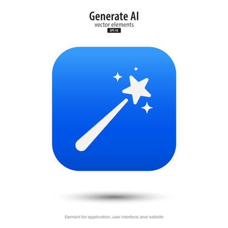 Ai generated icon. 3d button minimal style modern with magic stars icon. Tools for generate from the text. Large data processing concept. Icon element design for app and web. Vector illustration.のイラスト素材