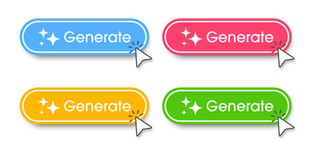 Generate AI button. A set of buttons with Generate AI symbols. Flat design style for Apps, Websites, Interfaces, and mobile app. Artificial intelligence technology. Vector illustration.のイラスト素材