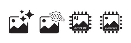 Set of AI generate image icon. Image enhancement, improve quality and generative by Machine...