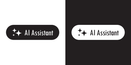 AI Assistant sign. A set of black and white buttons with AI assistant symbols. Icon in trendy flat design for Apps, Websites, Interfaces, and mobile app. UI Ux. Vector illustration.のイラスト素材