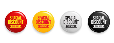 Special discount symbol. 3D Round sticker badge with offer message. Advertising discounts symbol. Promotion set for shopping marketing, clearance sale and advertisement Vector illustration.のイラスト素材