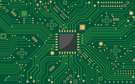 CPU chipset with printed circuit board, Technology concept design. Abstract background for web, banner, card, and cover. Vector illustration.のイラスト素材