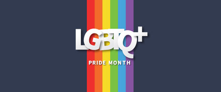 LGBTQ Pride Month poster design banner background. Pride symbol on rainbow flags. Lesbian Gay Bisexual Transgender. Human rights and tolerance. Element for social post, banner. Vector Illustration.のイラスト素材