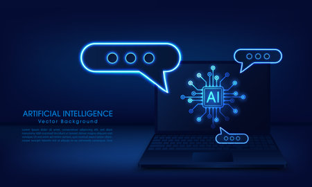 Chatbot assistant application. Artificial intelligence technology concept design, Machine learning and generation by chip, AI chatbot service. Vector illustration for banner and web template.のイラスト素材