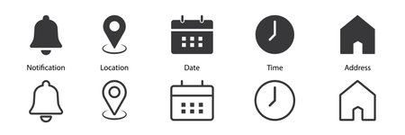 Notification, location, date, time, and address icon. Flat and line icon isolate on white background. Element design for apps, websites, and Interfaces. UI UX. Vector illustration.のイラスト素材