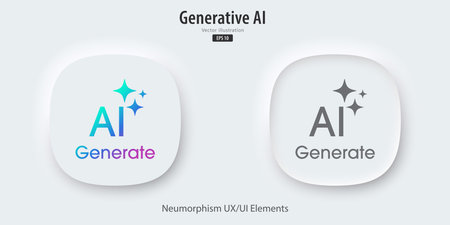 Modern AI generative button. AI is entered by a command prompt to generate ideas. Generatepress button in trendy neumorphic style for Apps, websites, interfaces. UI UX elements. Vector illustration.のイラスト素材
