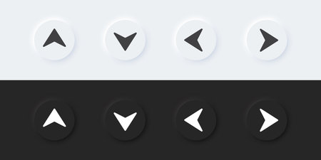 Arrow sign icon. Up down left right sign. A set of round buttons with symbols. 3D icon in trendy neumorphism style for apps and websites. UI UX elements. Vector illustration.のイラスト素材