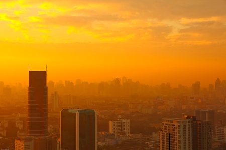 Sunrise in the foggy day at Bangkok city, Thailandの写真素材