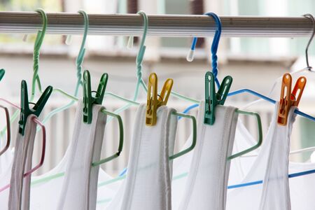 white vest White vest hanging on a washing line.の写真素材