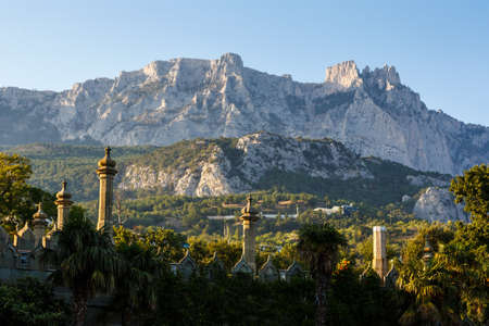 View of the Ai-Petri from the park Vorontsov Palace, Crimeaの写真素材