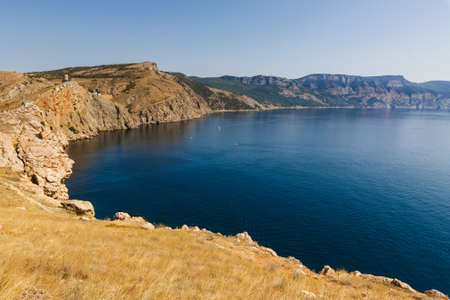 view of the sea and the mountains of the bay, Balaklava, Crimeaの写真素材