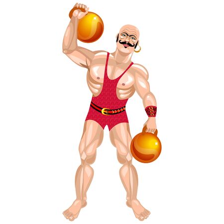 Circus artist with kettlebellsの写真素材