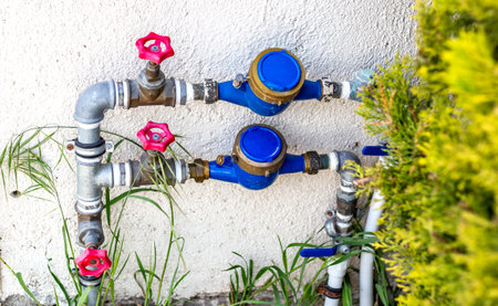 Water pipes in the garden. Water supply system in the garden.