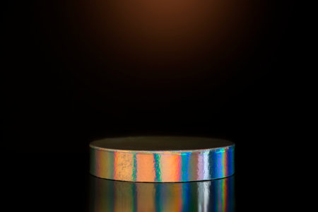 Round podium on a black background. Place for your product display.の写真素材