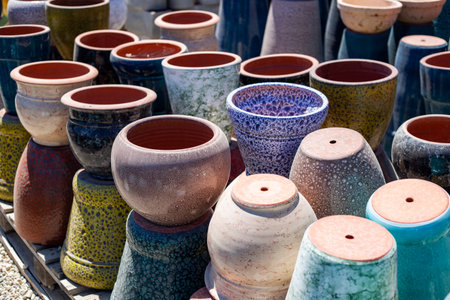 Colorful ceramic pottery at the market in Turkeyの写真素材