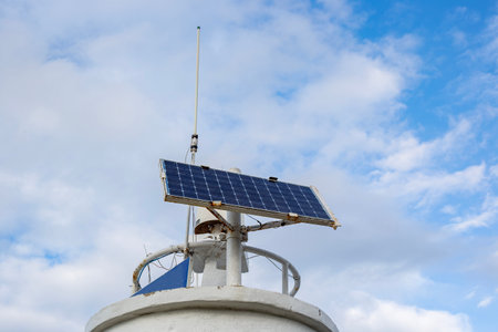 solar panel on the top of a ship against the blue sky