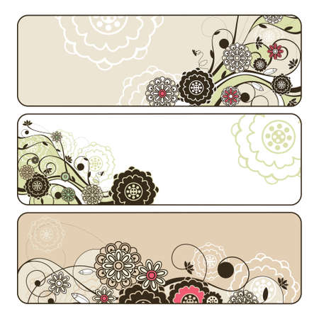 abstract cute horizontal floral banners illustrationのイラスト素材