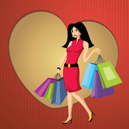 pretty young woman with bags illustrationのイラスト素材