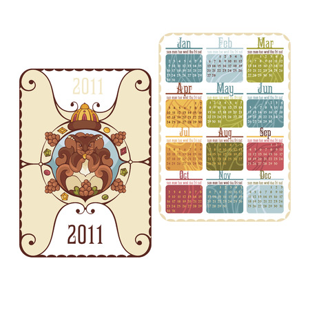 pocket calendar with cute squirrel  illustrationのイラスト素材