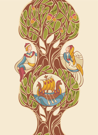 abstract   illustration composition with fairytale charactersのイラスト素材