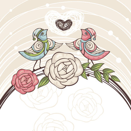 abstract cute valentine   illustration with birdsのイラスト素材