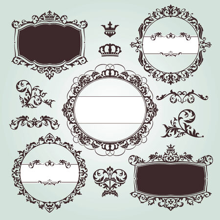 set of vector floral vintage design elementsのイラスト素材