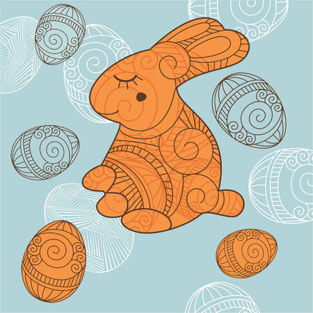 abstract vector background with rabbit and eggsのイラスト素材