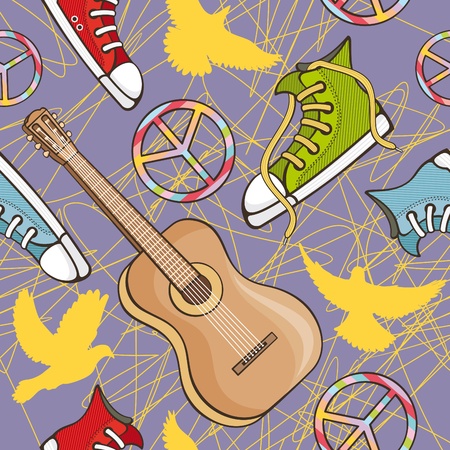 abstract peace hippie seamless illustration backgroundのイラスト素材
