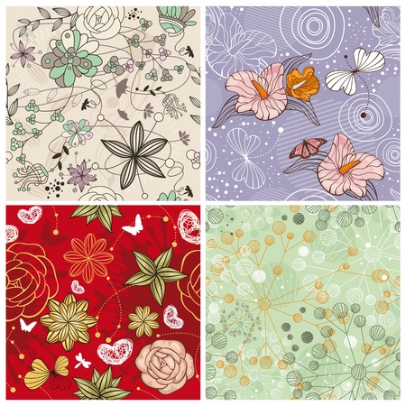 abstract vector set of cute floral backgroundのイラスト素材