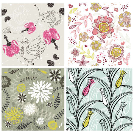 abstract vector set of romantic floral backgroundのイラスト素材